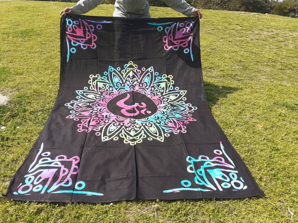 Hand Dyed Pure Cotton Om Mandala Spiritual Tapestry, Buddhist Tapestry,Cloth Wall Hanging Decor,Meditation Tapestry,Zen Hanging Wall Decor