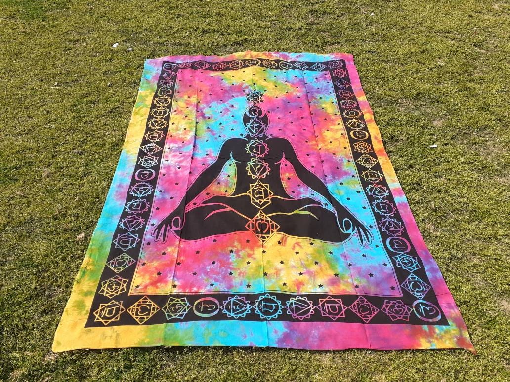 Hand Dyed Pure Cotton Seven Chakra Tapestry,Spiritual Tapestry, Buddhist Tapestry, Wall Hnging Decor,Meditation Tapestry,Wall Decor,Art Hang