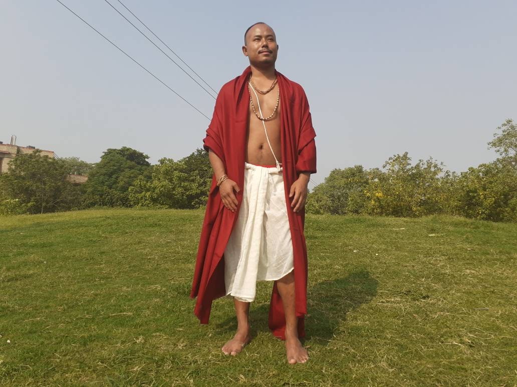 MONK X-Large Tibetan Buddhist Lama Burgundy Red Pure Himalayan Sheep Wool Meditation Shawl,Himalayan Prayer Blanket,Buddhist Monk Wrap/Zen