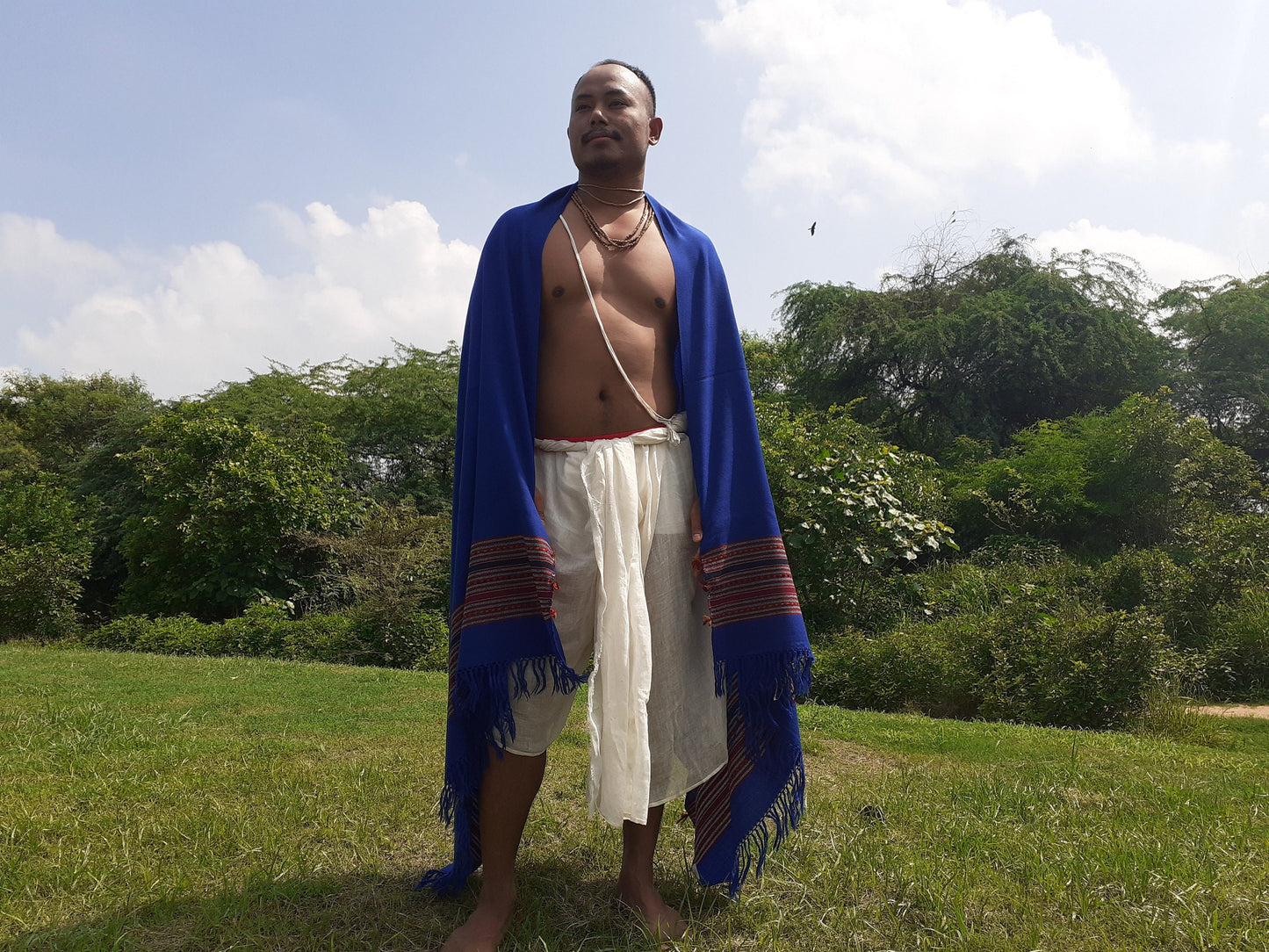 Blue Handwoven Himalayan Sheep Wool Meditation Shawl,Ethnic Indian Embroidered Stole,Kullu Shawl,Himalayan Woolen Wrap,Handmade Prayer Scarf