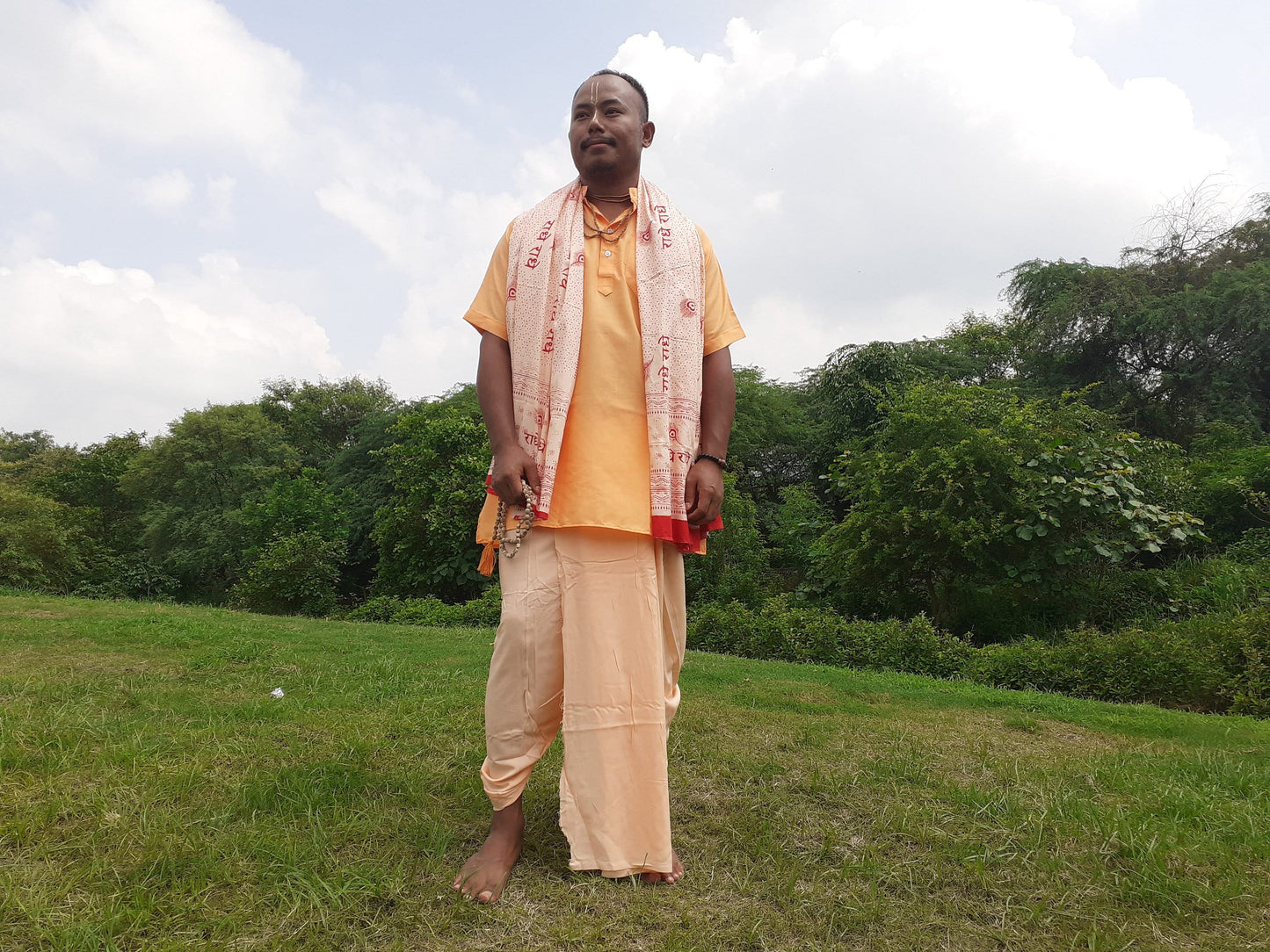 Indian Vedic Robes,Hare Krishna Robe,indian Ethnic Attair,Iskon Temple Dress,Indian Spiritual Dress,Mayapur Dham dhoti,Chaddar and Kurta Set