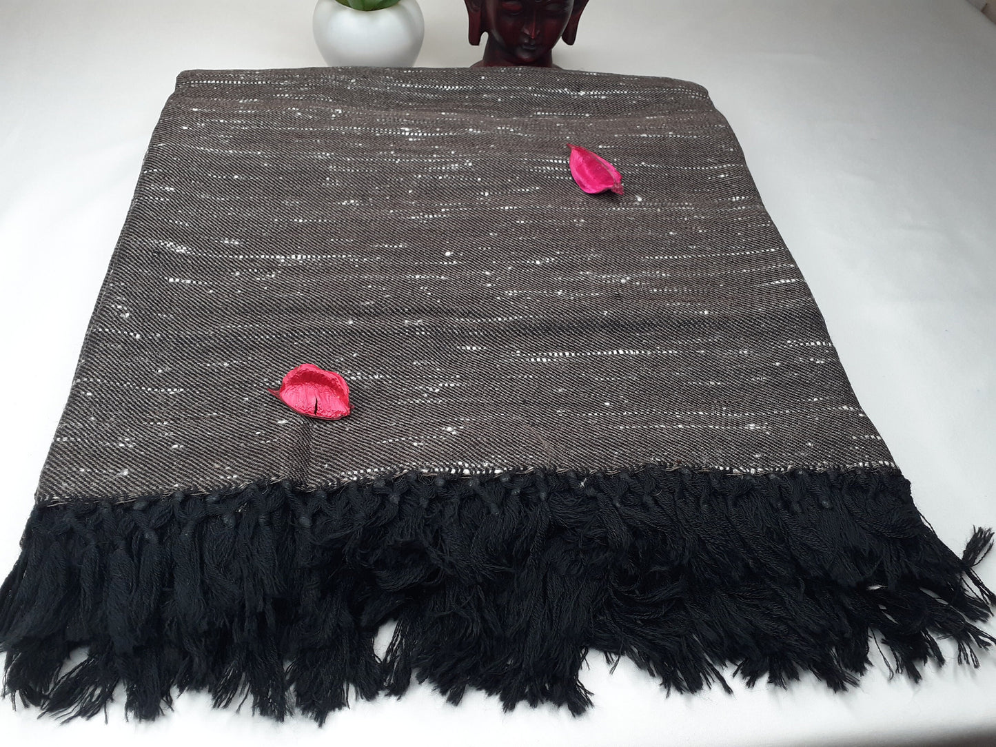 Handwoven Brown Pure Himalayan Sheep Wool Meditation Shawl,Himalayan Prayer Blanket,Kullu Shawl,Ethnic Indian Shawl,Wool Prayer Wrap