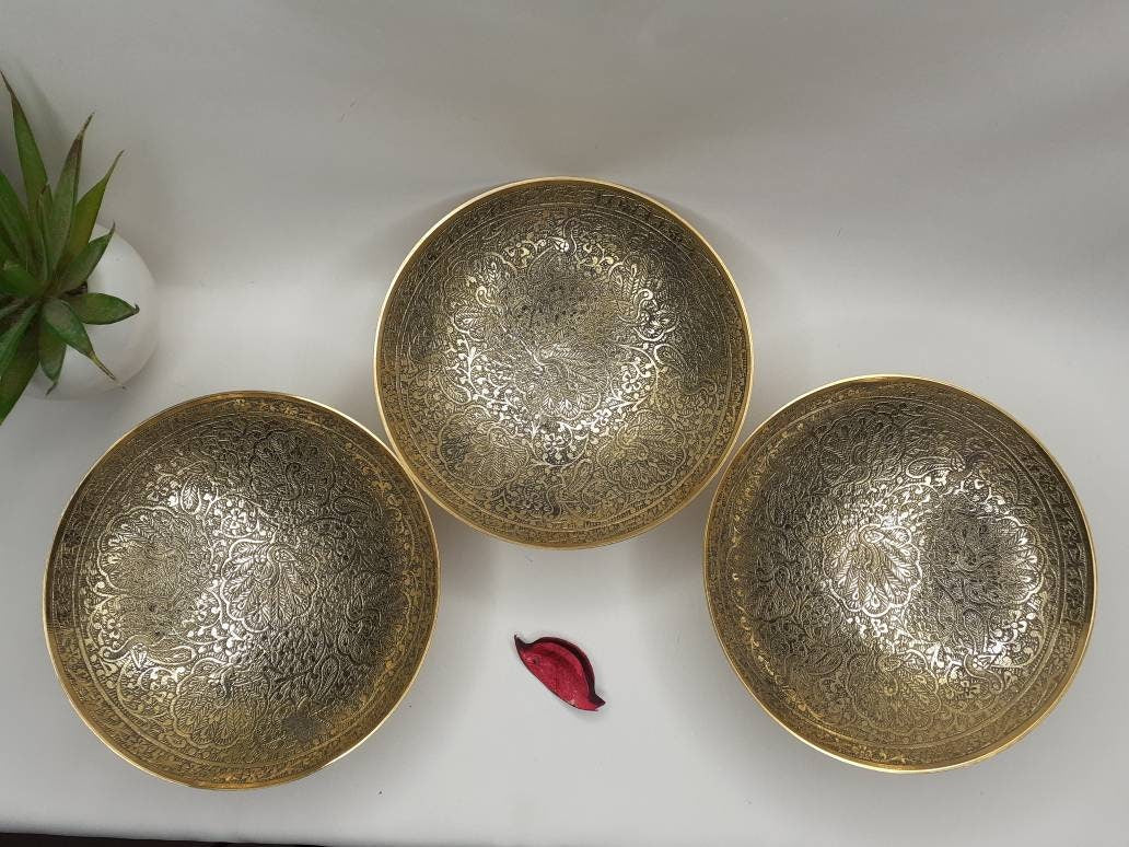 Decorative Handcrafted Floral Brass Ritual Prayer Offering Bowl,Handmade Brass Bowl with Flower Embossed Design,Brass Altar Decor/Bowl