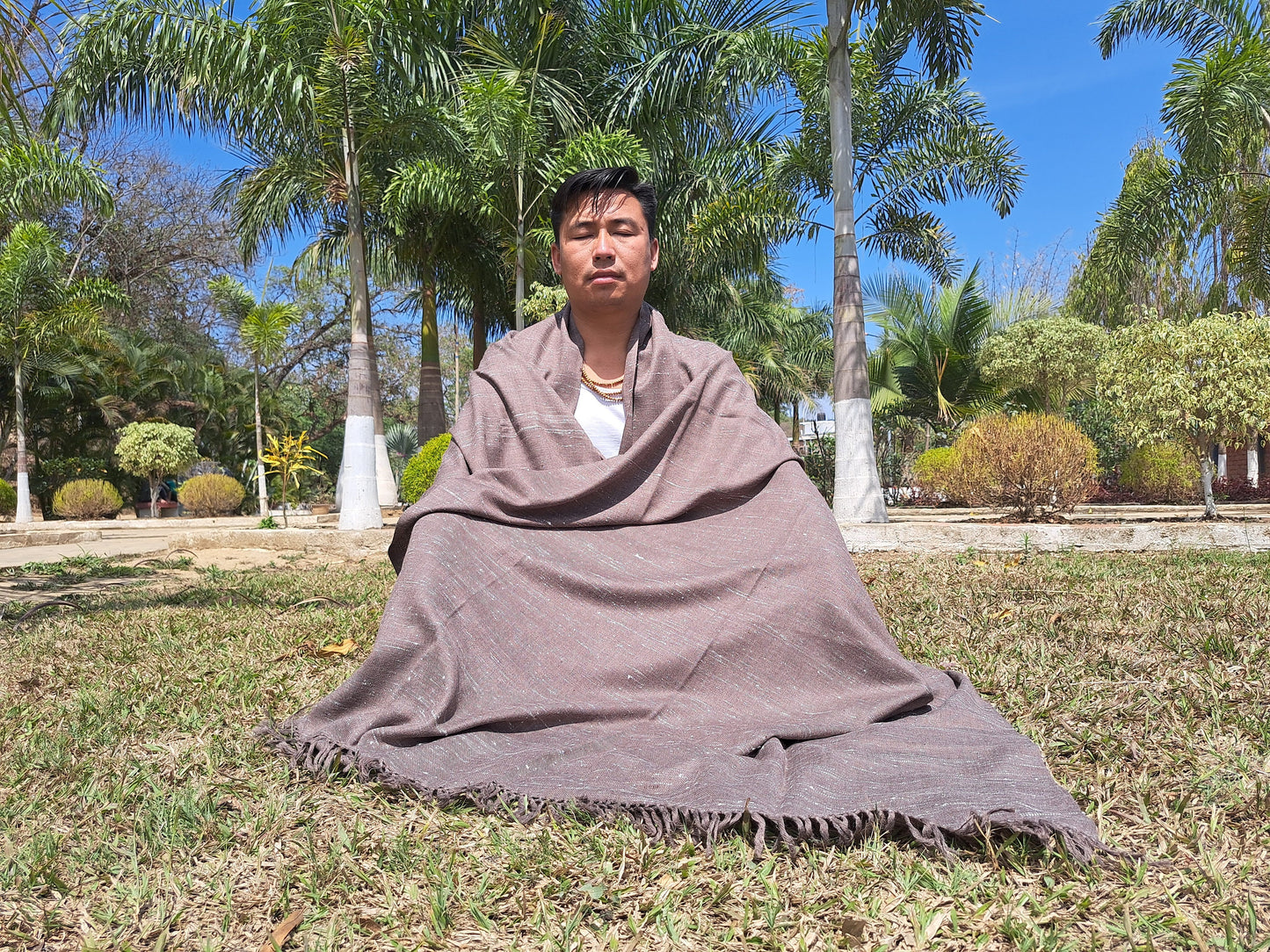 Handwoven Light Brown Pure Himalayan Sheep Wool Meditation Shawl,Himalayan Prayer Blanket,Kullu Shawl,Ethnic Indian Shawl,Wool Prayer Wrap