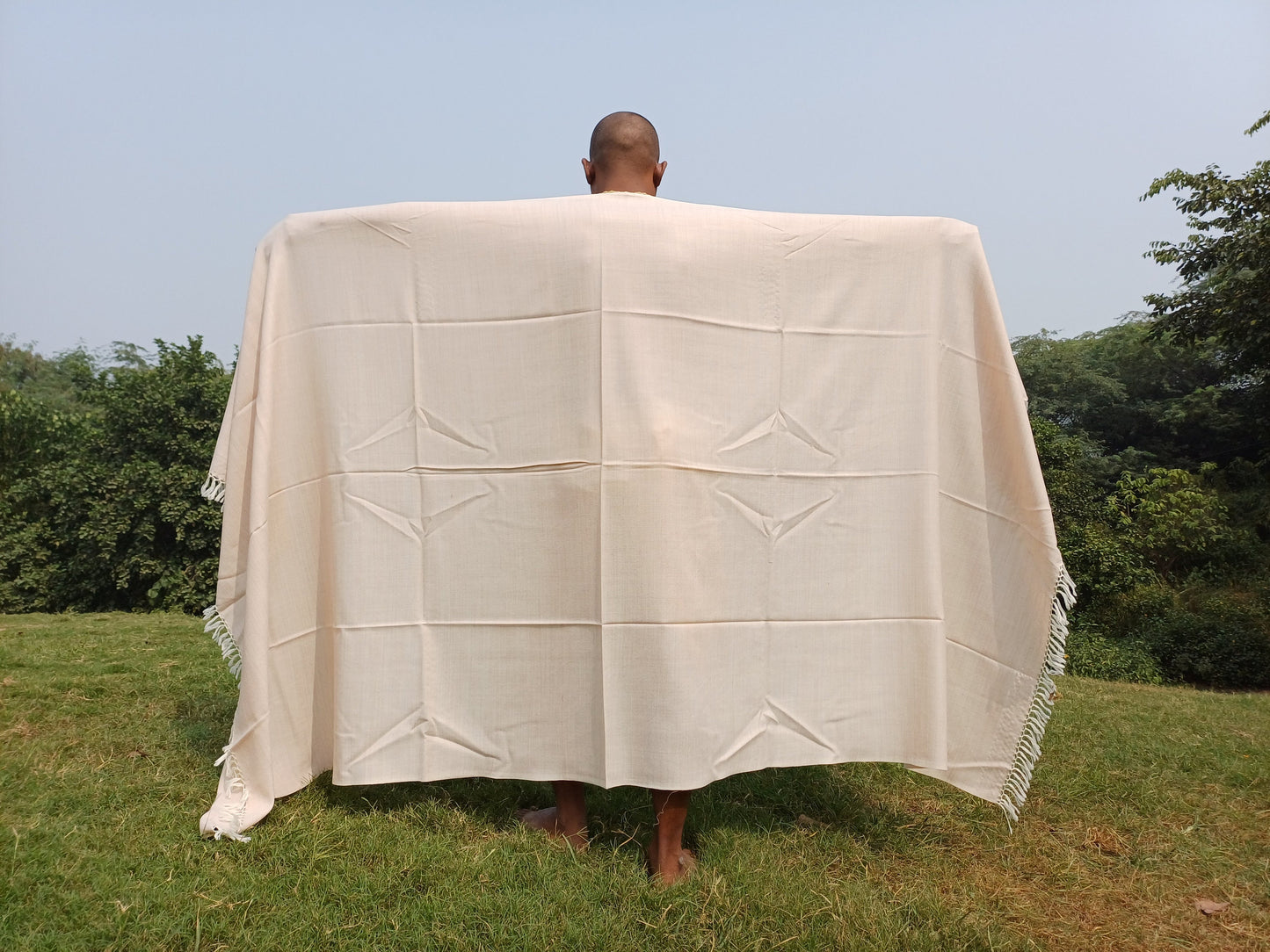 Handwoven Beige Pure Himalayan Sheep Wool Meditation Shawl,Himalayan Prayer Blanket,Kullu Shawl,Ethnic Indian Shawl,Wool Prayer Wrap