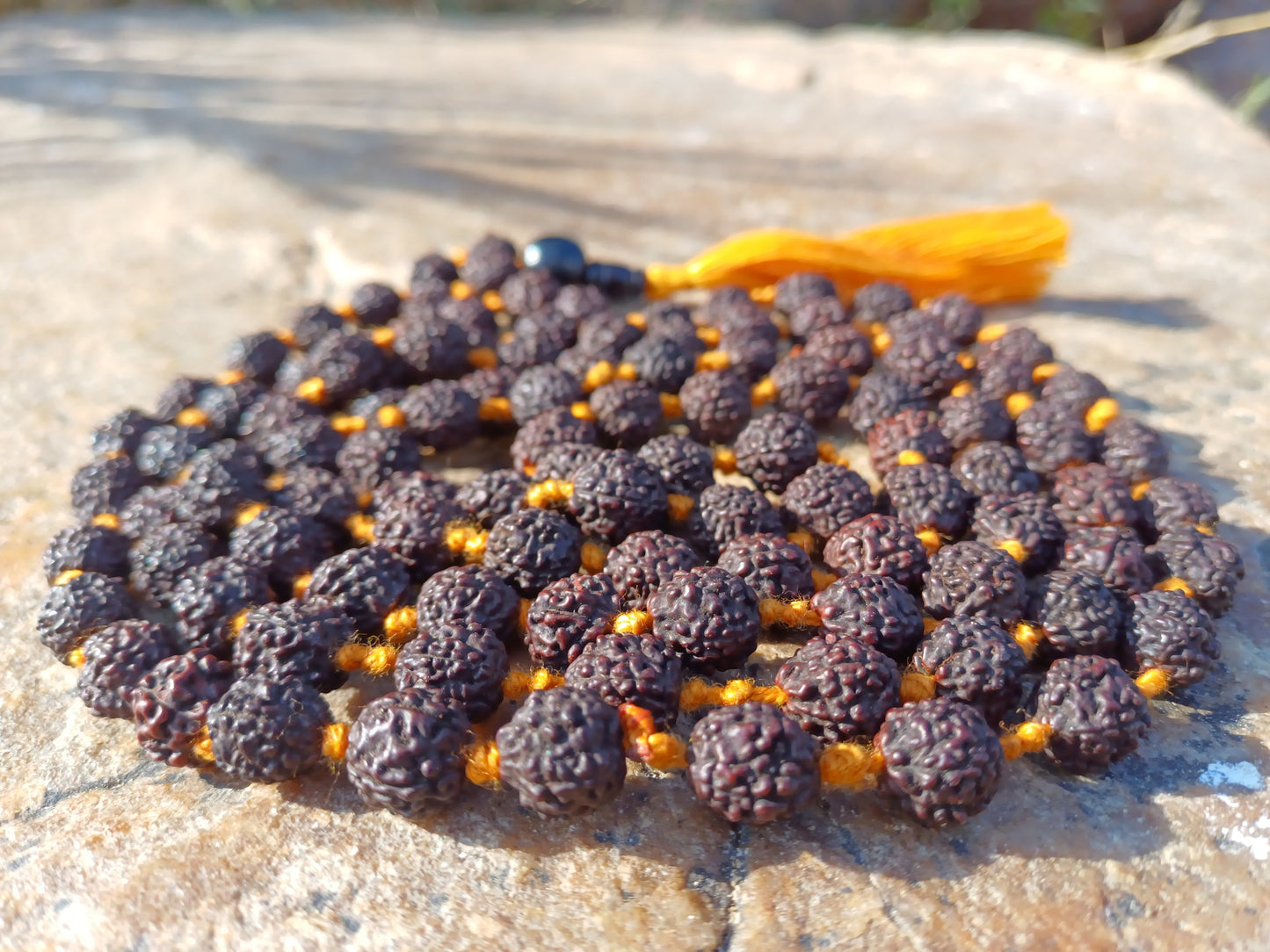 Hand-Knotted 8mm Lab Certified Black 5 Mukhi Rudraksha Mala,Sacred Natural Seed Rosary For Chanting,Meditation,Healing,Rudraksha Necklace