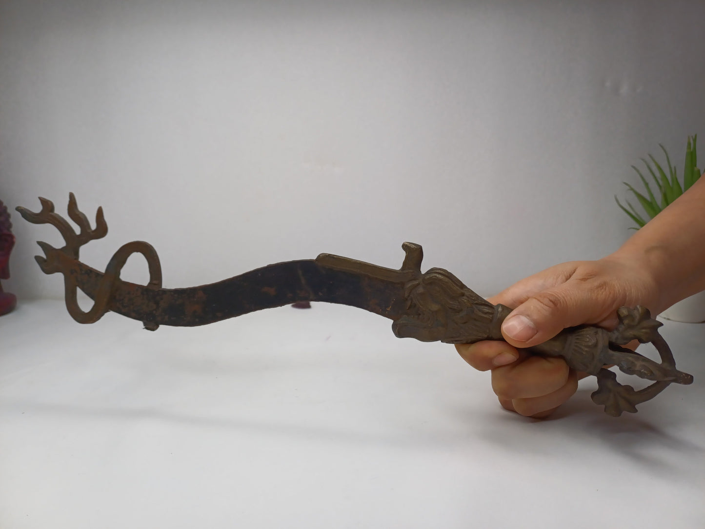 Antique Rare Buddhist Iron Wisdom Fire Ceremonial Kartika Sword,Sacred Buddhist Kartika Blade,Tantric Buddhist Knife,Buddhist Artifact