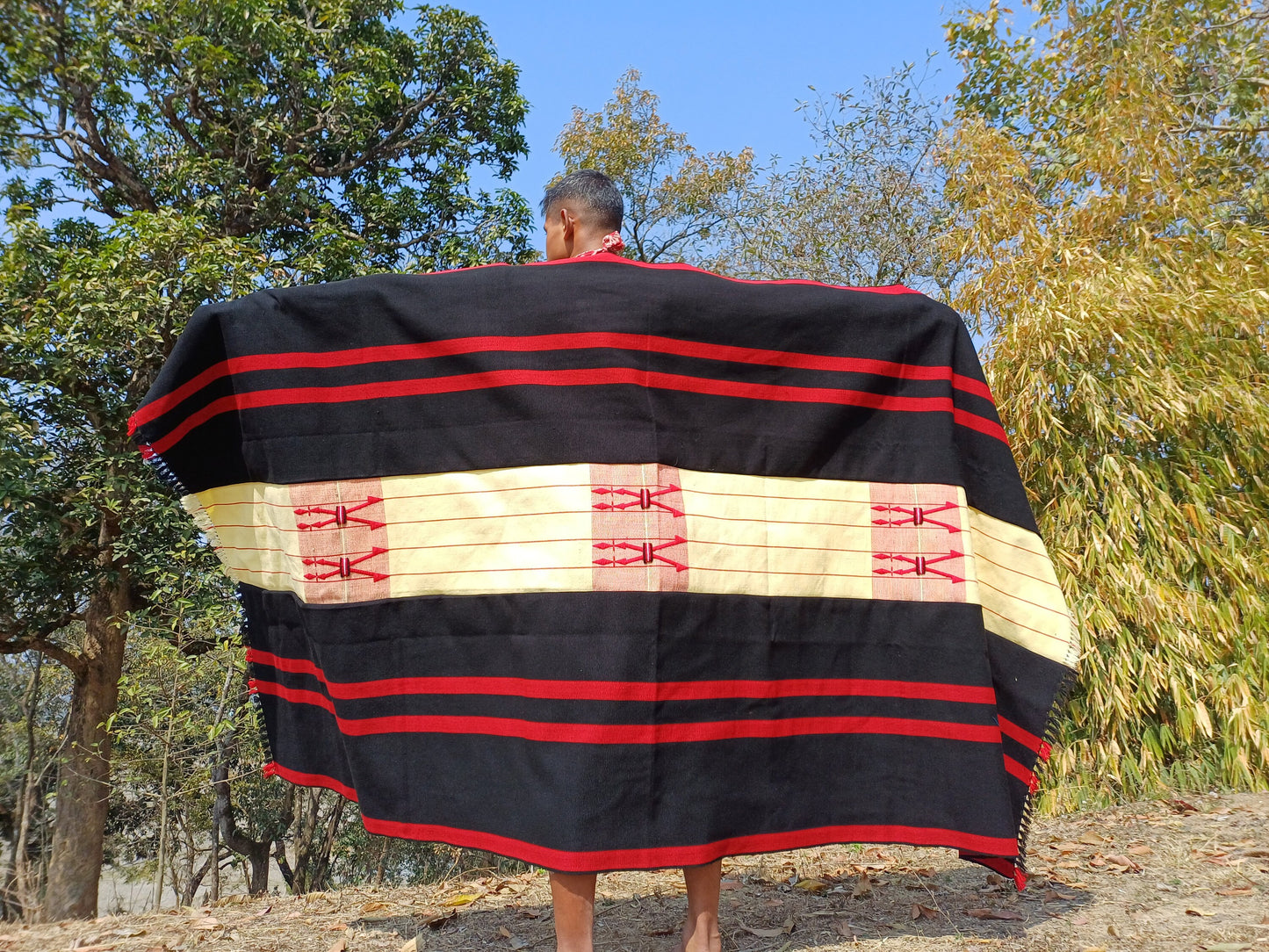 Large Thick Handwoven BlackRed/Beige Naga Tribe Traditional Blanket,Ethnic Sofa Throw,Native Indian Cloth,Naga Tribe Shawl,Tribal Wall Decor