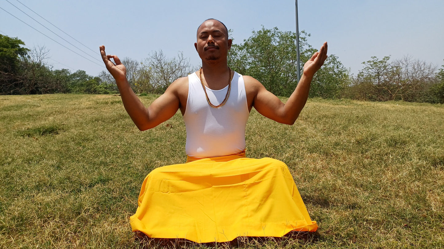 Layman Unisex Yellow Tibetan Buddhist Meditation Skirt,Half Chuba Wrap-Around Cotton Meditation Cloth,Monastry Style Spiritual Lower Robe
