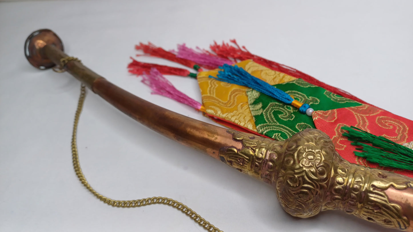 Vintage Rare Tibetan Buddhism Ritual Instrument Copper Trumpet,Sacred Buddhist Tibetan Figural Dragon Head Ceremonial Horn,Buddhist Artifact