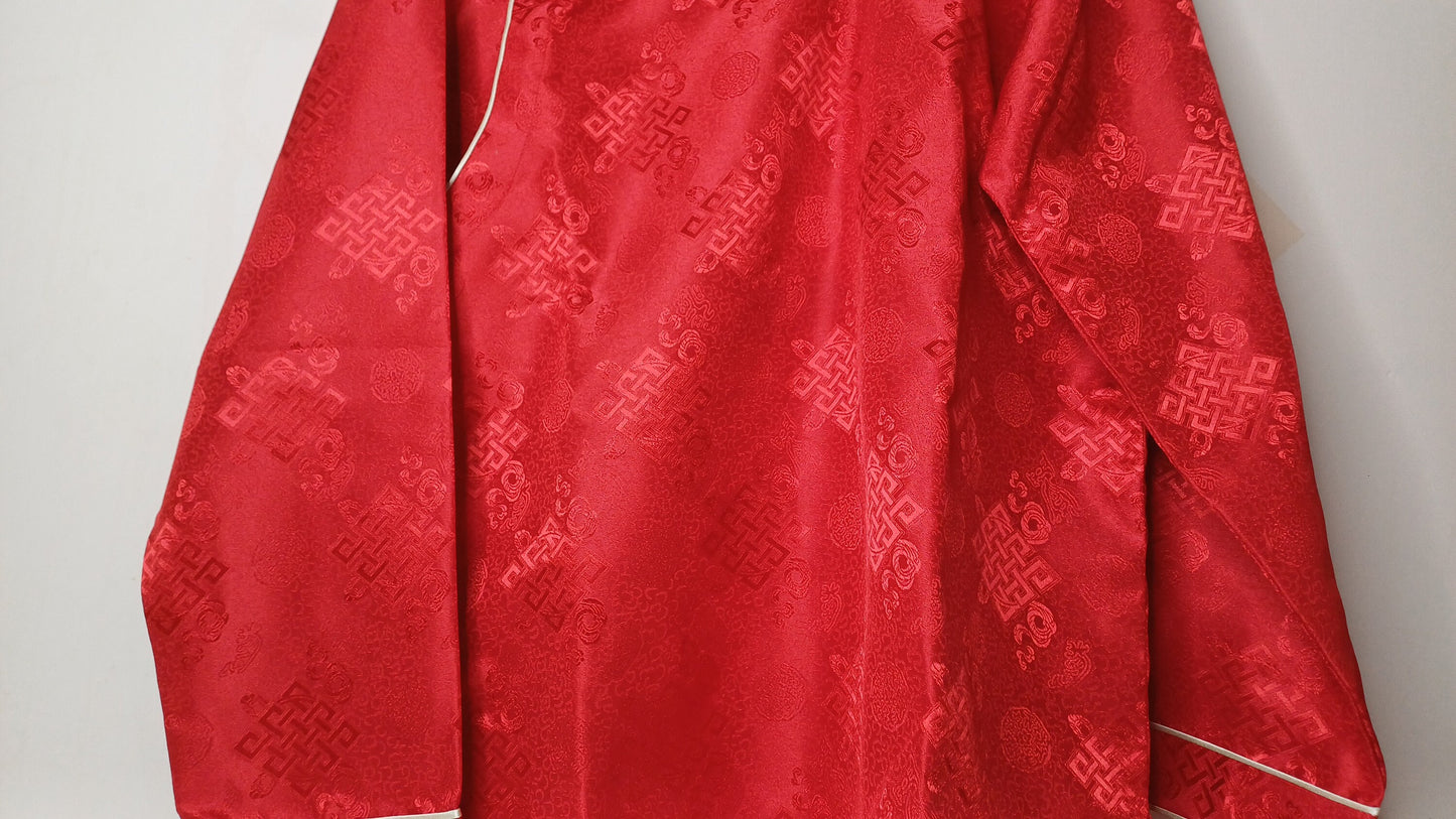Custom-Made Traditional Tibetan Brocade Silk Buddhist Yogi Shirt,Tibetan Meditation Shirt, Ethnic Tibetan Long Sleeves Prayer Zen Cloth