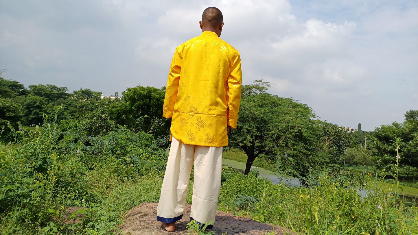 Traditional Tibetan Brocade Silk Buddhist Yogi Shirt,Tibetan Meditation Shirt, Ethnic Tibetan Long Sleeves Cloth,Buddhist Prayer Shirt
