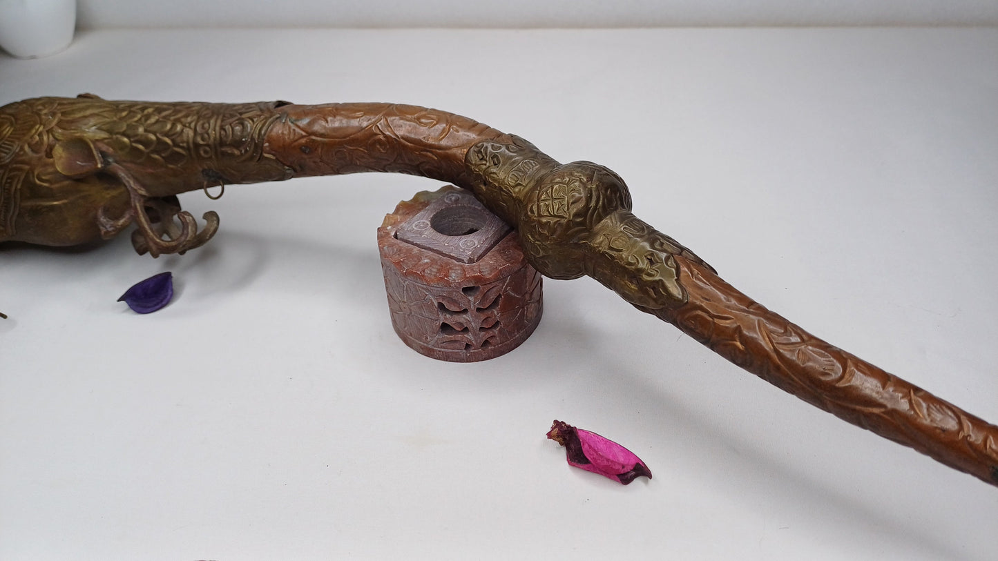 Antique Rare Tibetan Buddhism Ritual Instrument Copper Trumpet,Sacred Buddhist Tibetan Figural Dragon Head Ceremonial Horn,Buddhist Artifact