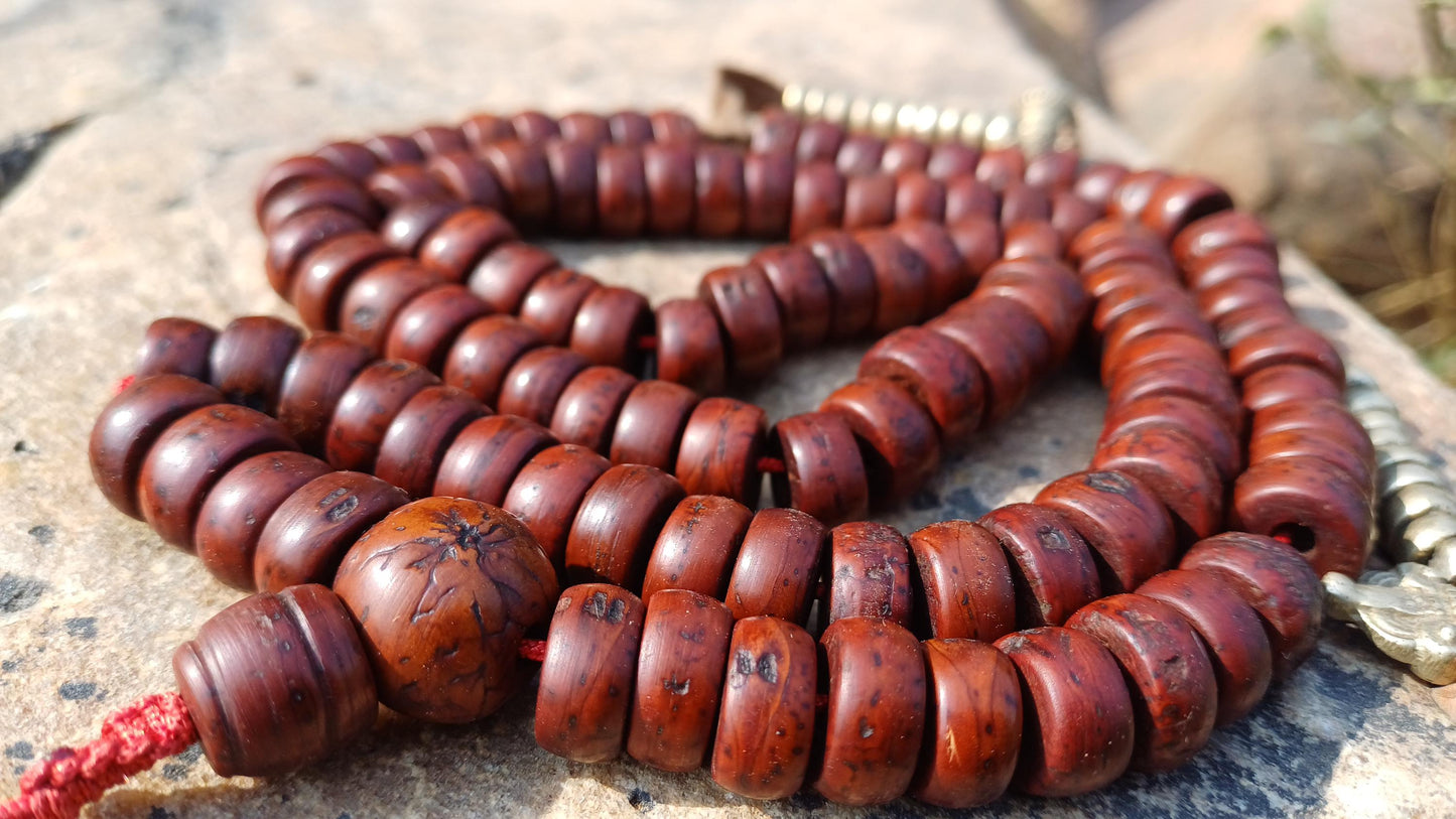 108 Bevel Cut Shape Aged Naturally Dark One Eye Bodhi Seeds Mala,Tibetan Buddhist Bodhi Beads,11 mm Phoenix Eye Nepali Bodhi Prayer Rosary