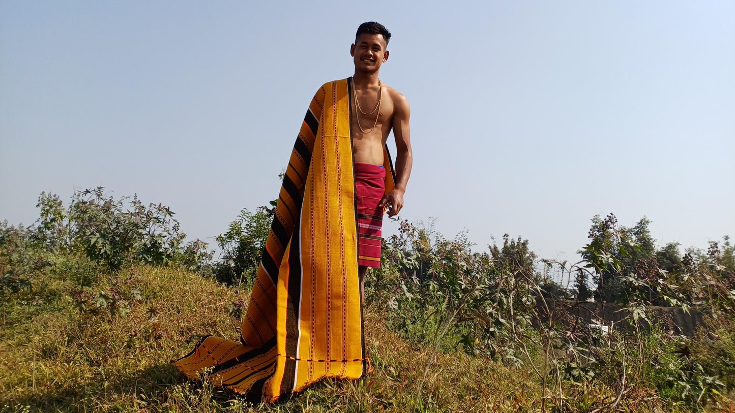 Large Thick Handwoven Black/Yellow Naga Tribe Traditional Blanket,Ethnic Sofa Throw,Native Indian Cloth,Naga Tribes Shawl,Tribal Wall Decor