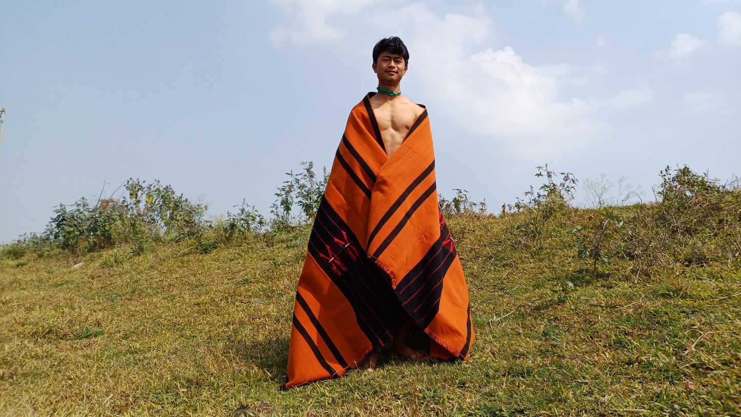 Large Thick Handwoven Black/Copper Naga Tribe Traditional Blanket,Ethnic Sofa Throw,Native Indian Cloth,Naga Tribes Shawl,Tribal Wall Decor