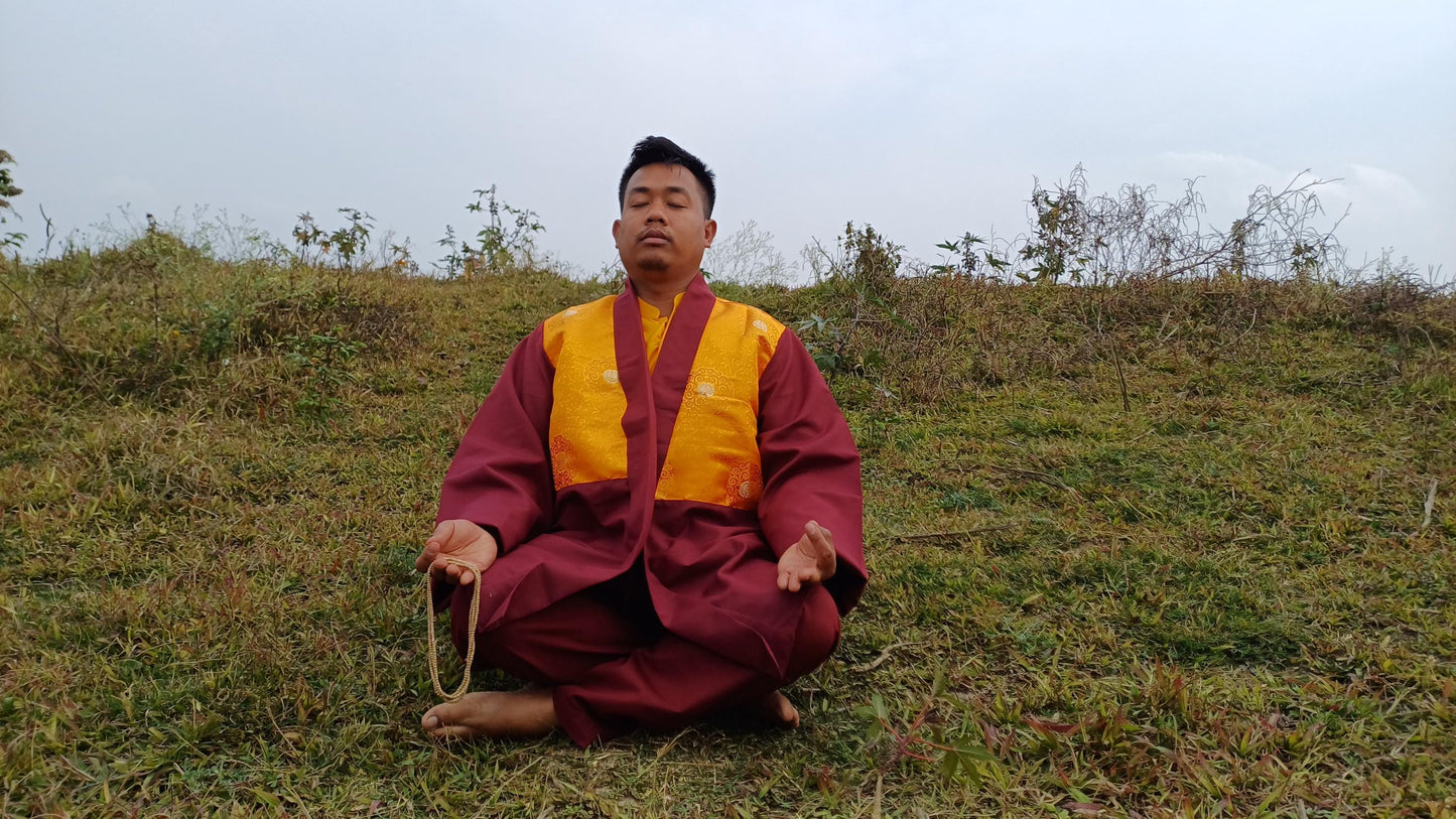 Custom-Made Pure Cotton Brocade Layman Buddhist Meditation Robe Set,Monastry Style Zen Prayer Costumes,Tibetan Spiritual Clothing