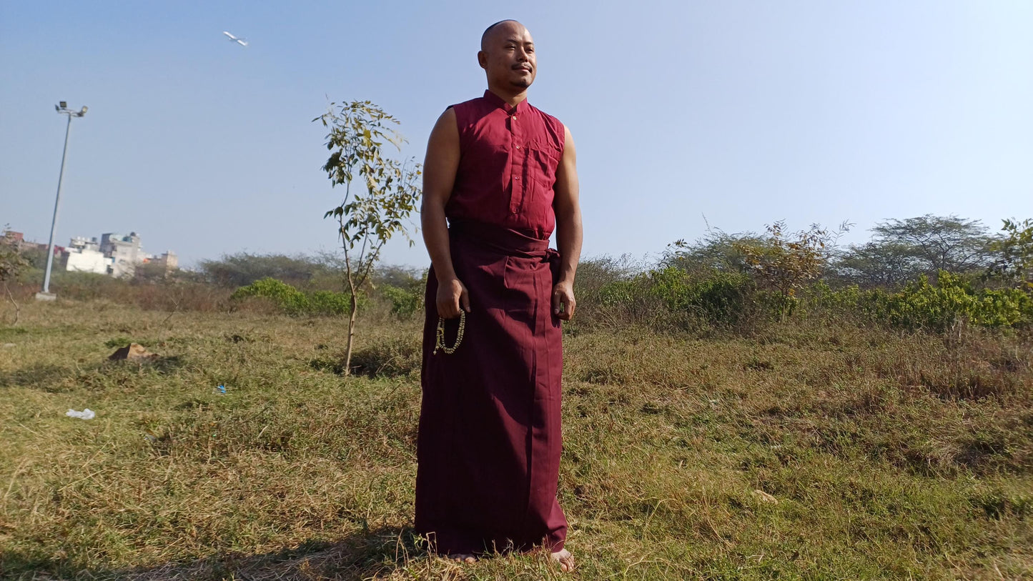Layman Unisex Tibetan Buddhist Meditation Skirt,Tibetan Half Chuba Wrap-Around Cotton Meditation Cloth,Monastery Style Spiritual Lower Robe