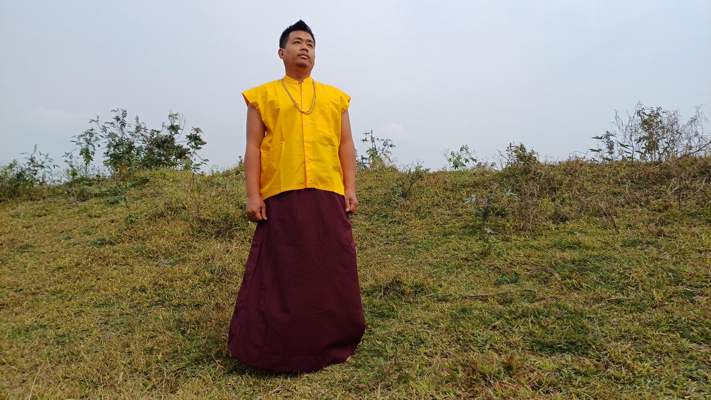 Layman Unisex Cotton Tibetan Buddhist Monk Meditation Robe,Monastery Style Spiritual Dress,Zen Prayer Sleeveless Shirt and Skirt/Wrap Cloth