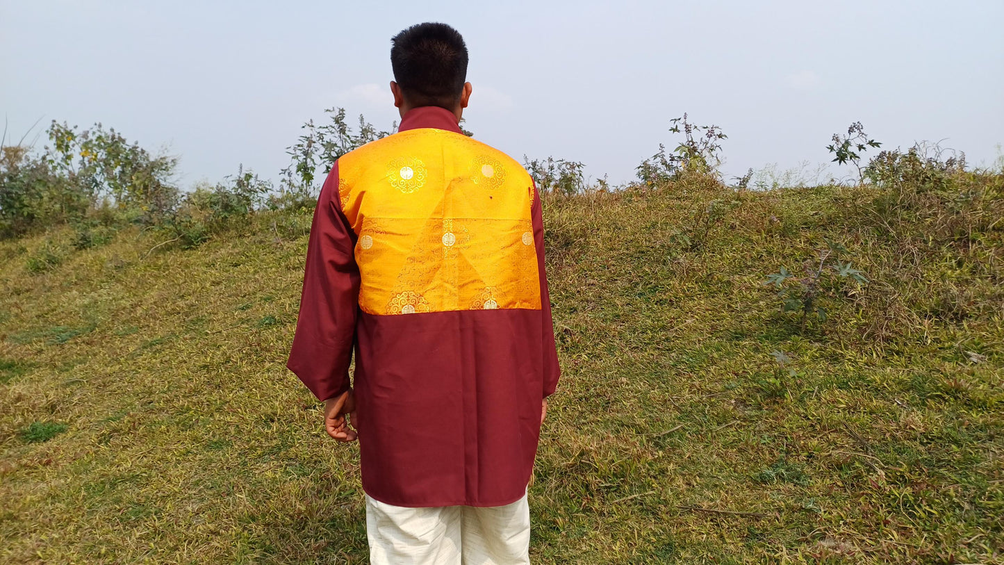 Custom-Made Tibetan Buddhist Monk Thick Cotton Brocade Meditation Jacket/Dhonka, Buddhist Monk Jacket ,Monastry Style Spiritual Outerwear