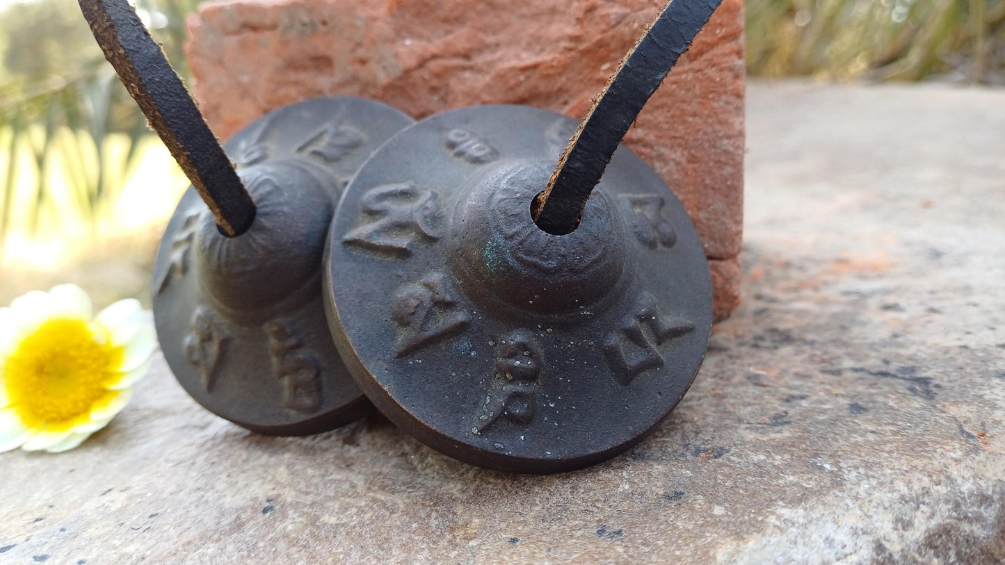 Vintage Rare Authentic Small Dragon Carved Tibetan Tingsha Bells,Handmade Tibetan Buddhist Ritual Cymbal,Yoga Meditation Sound Healing Tool