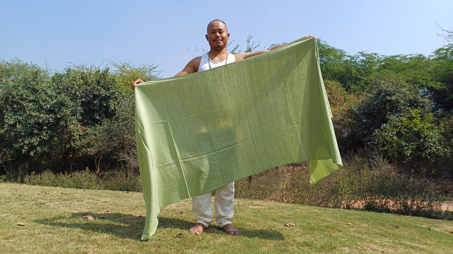 Handwoven Ethical Lime Pure Himalayan Yak Wool Meditation Shawl,Yak Wool Prayer Scarf,Yak Wool Blanket,Ethnic Indian Yak Meditation Wrap