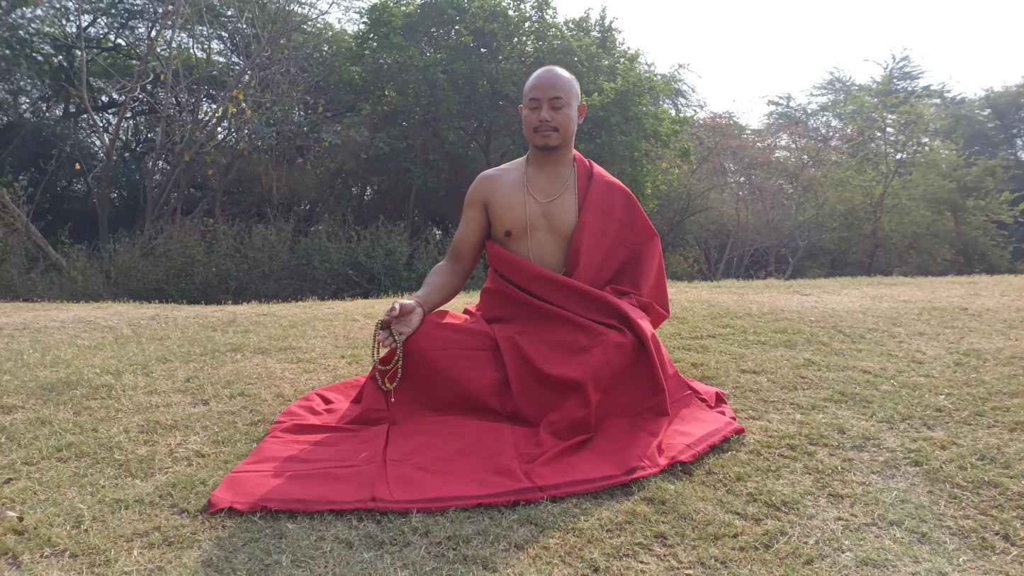 MANJUSHRI Large Handwoven Organic Cotton Maroon Tibetan Buddhist Monk Meditation Shawl,Indian Cotton Tantrik Prayer Wrap,Buddhist Prayer Zen