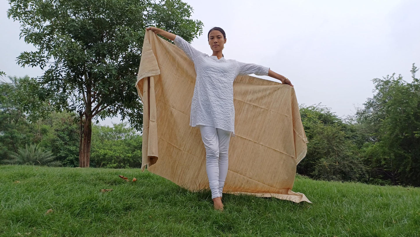 PEACE SILK Traditional Handspun/Handwoven Non-Violent Pure Raw Eri Silk Meditation Shawl/Scarf,Ethical Silk Tantrik Buddhist Prayer Wrap/Zen