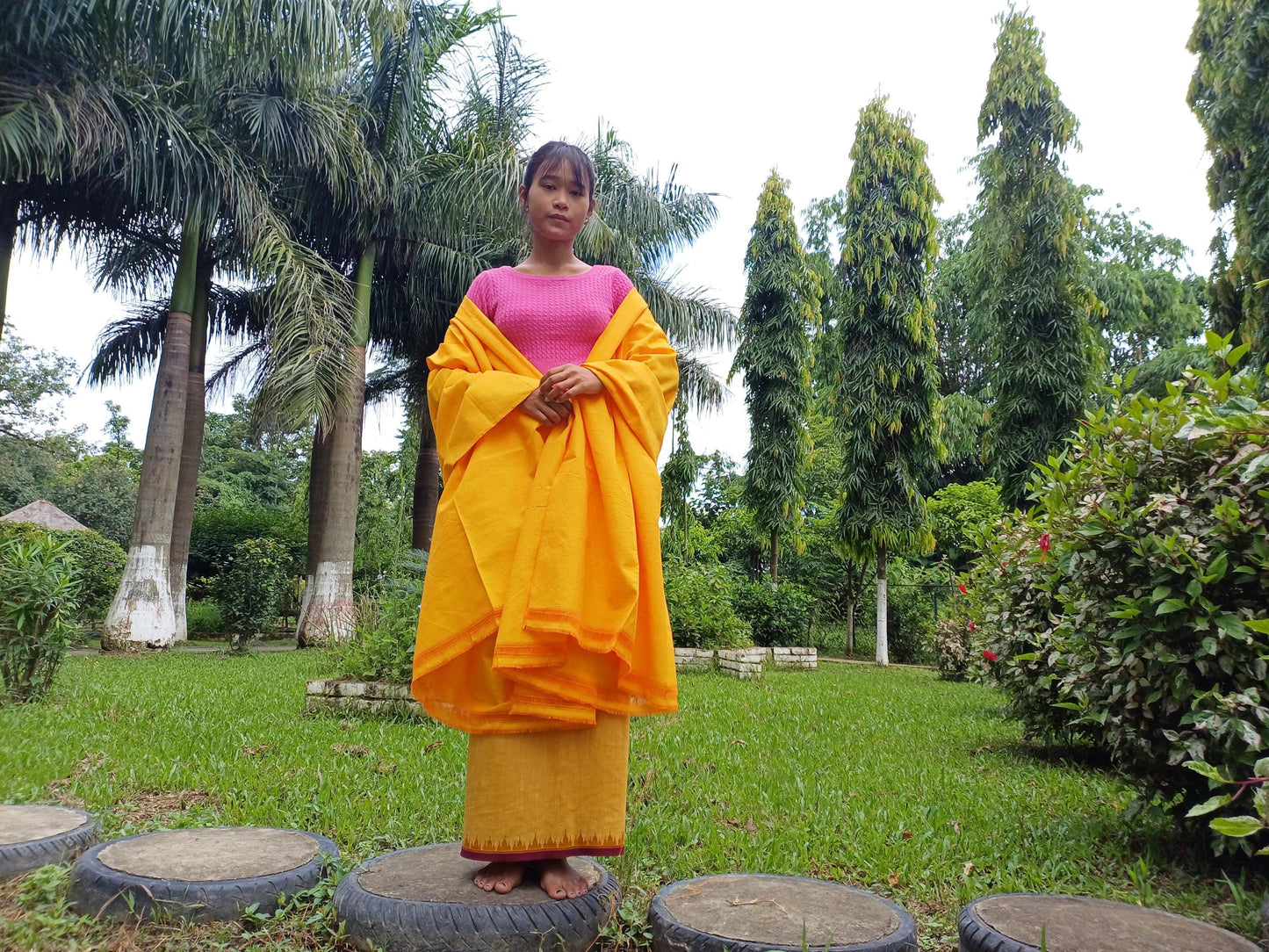 X-Large Handwoven Pure Organic Cotton Saffron Tibetan Buddhist Monk Meditation Shawl,Indian Cotton Tantrik Wrap,Tibetan Buddhist Prayer Zen
