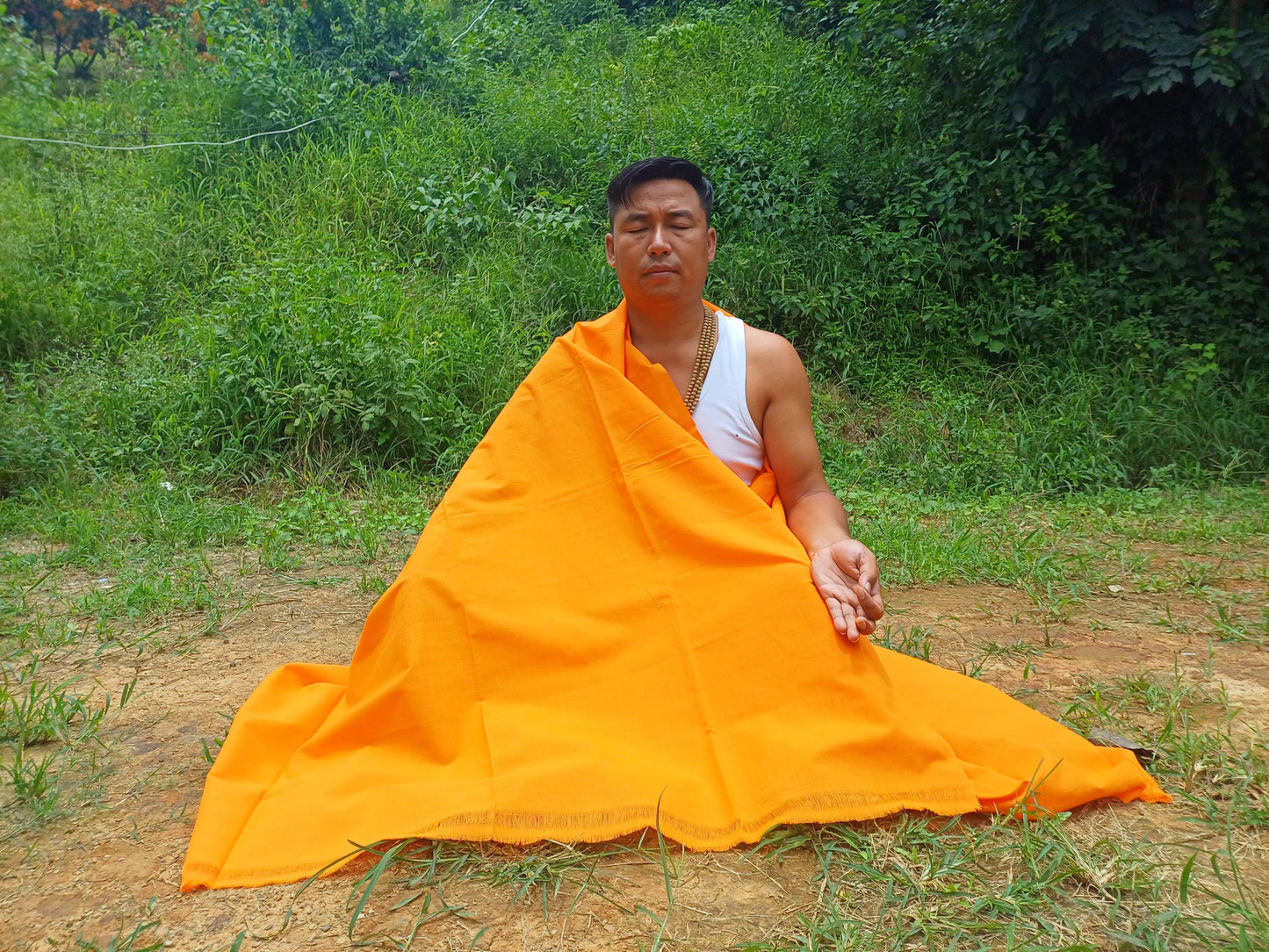X-Large Handwoven Pure Organic Cotton Orange Tibetan Buddhist Monk Meditation Shawl,Indian Cotton Tantrik Wrap,Tibetan Buddhist Prayer Zen