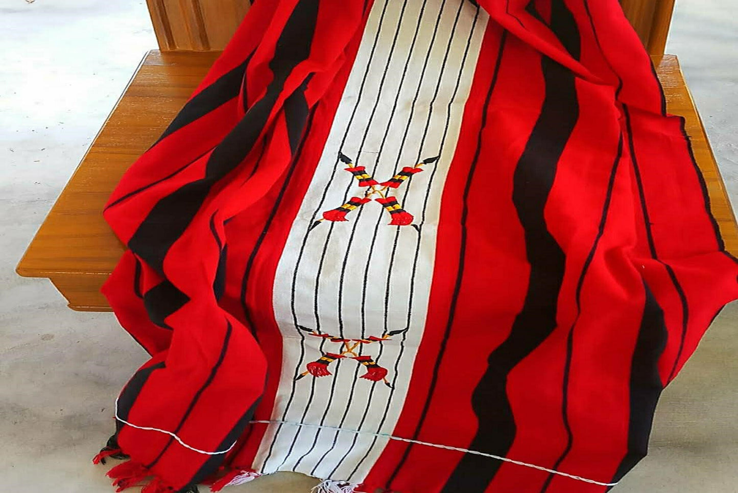 Large Thick Handwoven Black/Red/White Naga Tribe Traditional Blanket,Ethnic Sofa Throw,Native Indian Cloth,Naga Tribe Shawl,Tribal WallDecor