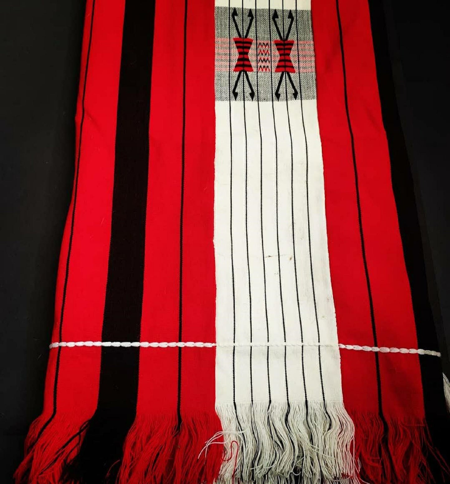Large Thick Handwoven Black/Red/White Naga Tribe Traditional Blanket,Ethnic Sofa Throw,Native Indian Cloth,Naga Tribe Shawl,Tribal WallDecor
