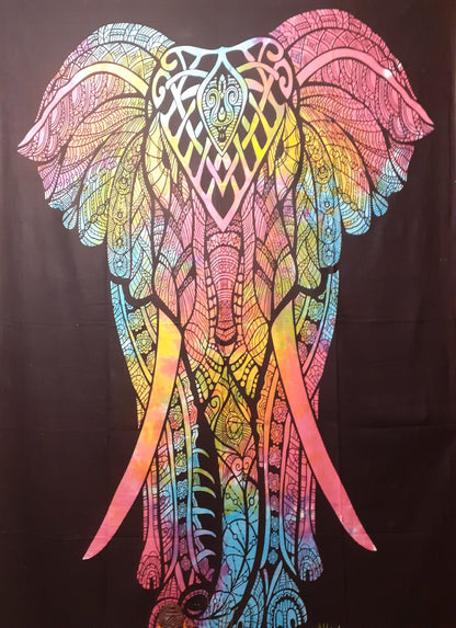 100% Cotton Mulit-Color Hand Printed Tie Dye Wall Hanging Elephant Tapestry,Spiritual Meditation Wild Tapestry,Nature Art,Elephan decor