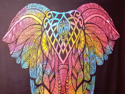 100% Cotton Mulit-Color Hand Printed Tie Dye Wall Hanging Elephant Tapestry,Spiritual Meditation Wild Tapestry,Nature Art,Elephan decor
