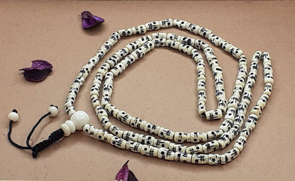 108 Handcrafted Skull Bone  Beads Yoga Meditation Mala Antique bone necklace Ethnic Jewellery  Buddhist Tibetan Prayer  Bone Disk Native