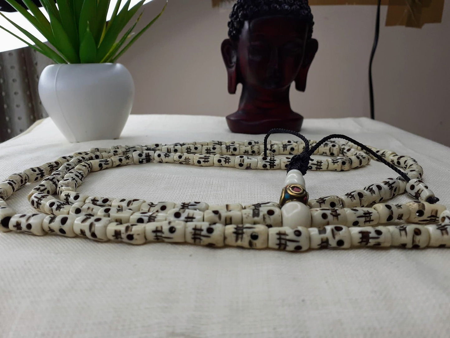 108 Handcrafted Skull Bone  Beads Yoga Meditation Mala Antique bone necklace Ethnic Jewellery  Buddhist Tibetan Prayer  Bone Disk Native