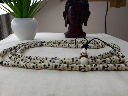 108 Handcrafted Skull Bone  Beads Yoga Meditation Mala Antique bone necklace Ethnic Jewellery  Buddhist Tibetan Prayer  Bone Disk Native