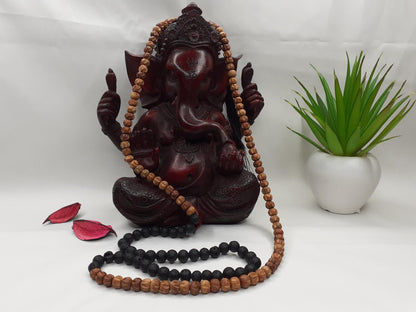 Black lava rock Sandalwood Mala Beads Hand Knotted Necklace Buddist Tibetan Prayer  Beads for Meditation Healing Mantra Chanting Hindu