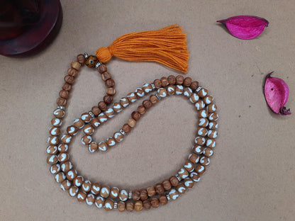 Spiritual Wood Mala,Hand Painted Beads,Hand Knotted Necklace, Buddist Tibetan Prayer Accessories,Hindu Mantra Chanting,Meditation Tools