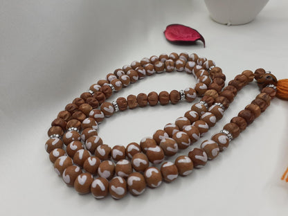 Spiritual Wood Mala,Hand Painted Beads,Hand Knotted Necklace, Buddist Tibetan Prayer Accessories,Hindu Mantra Chanting,Meditation Tools