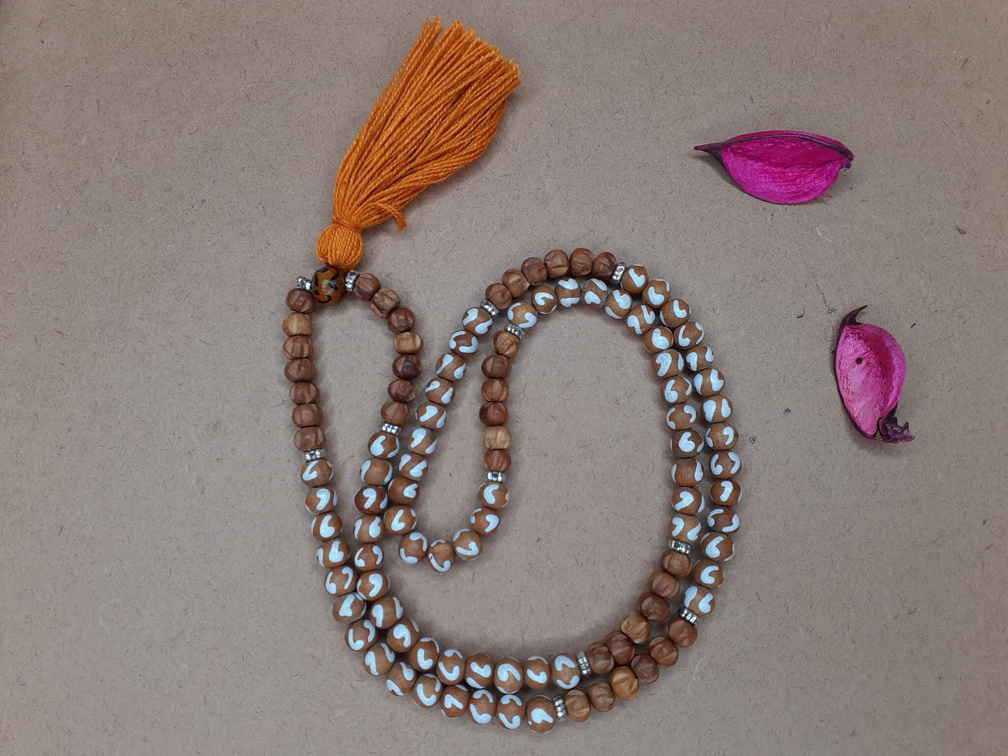Spiritual Wood Mala,Hand Painted Beads,Hand Knotted Necklace, Buddist Tibetan Prayer Accessories,Hindu Mantra Chanting,Meditation Tools