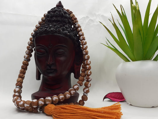 Spiritual Wood Mala,Hand Painted Beads,Hand Knotted Necklace, Buddist Tibetan Prayer Accessories,Hindu Mantra Chanting,Meditation Tools