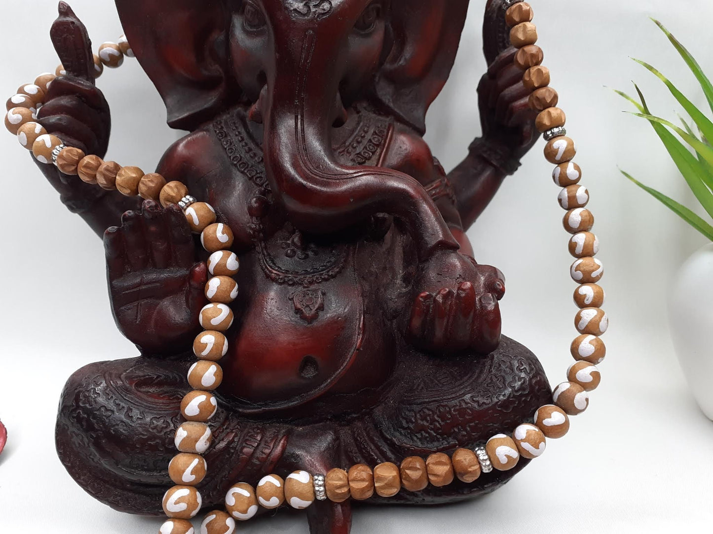 Spiritual Wood Mala,Hand Painted Beads,Hand Knotted Necklace, Buddist Tibetan Prayer Accessories,Hindu Mantra Chanting,Meditation Tools