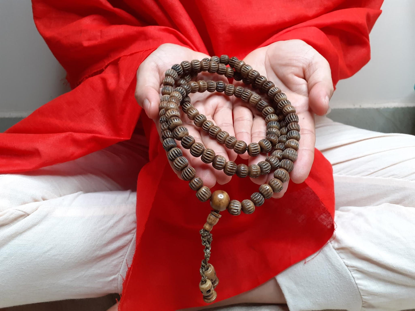 108 Brown Handcrafted Bone  Beads Yoga Meditation Mala Antique bone necklace Ethnic Jewellery  Buddhist Tibetan Prayer  Bone Disk Native