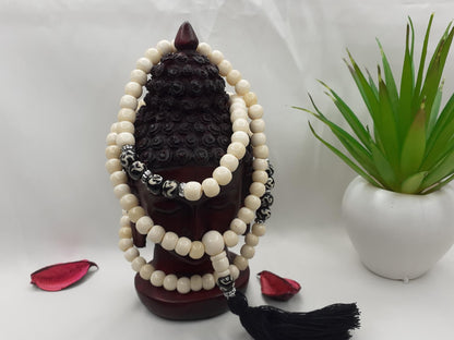 Handcrafted Bone  Beads Yoga Meditation Mala Antique bone necklace Ethnic Jewellery  Buddhiat Tibetan Prayer  Bone Disk Native