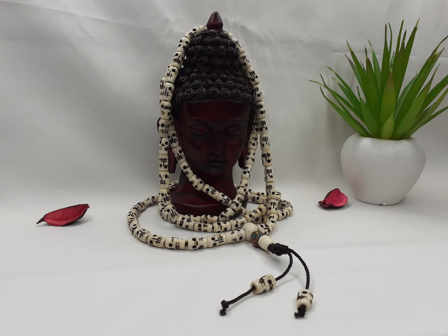 108 Handcrafted Skull Bone Beads,Yoga Meditation Mala  Bone necklace Ethnic Jewellery  Buddhist Tibetan