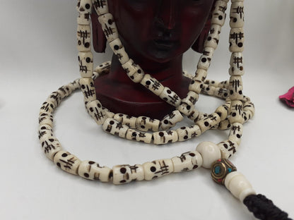 108 Handcrafted Skull Bone Beads,Yoga Meditation Mala  Bone necklace Ethnic Jewellery  Buddhist Tibetan