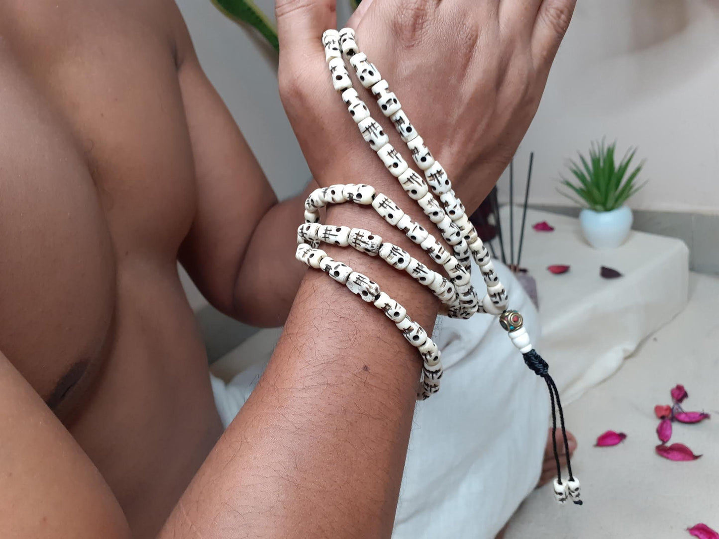 108 Handcrafted Skull Bone Beads,Yoga Meditation Mala  Bone necklace Ethnic Jewellery  Buddhist Tibetan