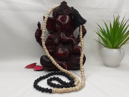 Black Lava Rock Wood Mala Beads Hand Knotted Necklace Buddhist Tibetan Prayer  Beads for Meditation Healing Mantra Chanting Hindu