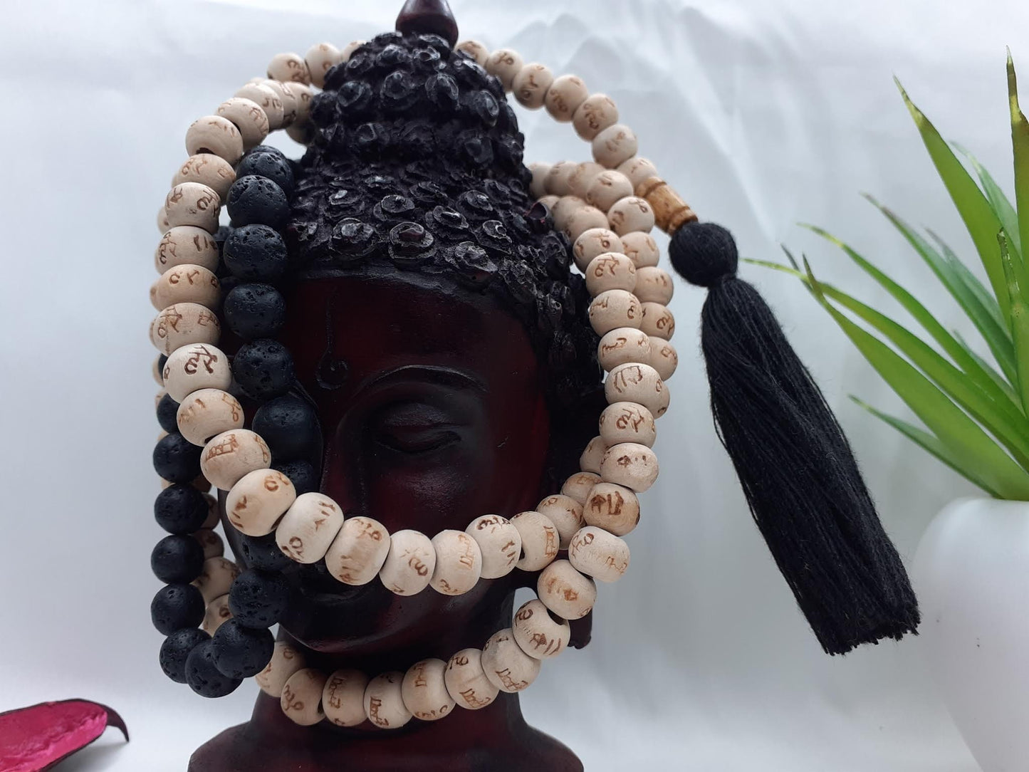 Black Lava Rock Wood Mala Beads Hand Knotted Necklace Buddhist Tibetan Prayer  Beads for Meditation Healing Mantra Chanting Hindu